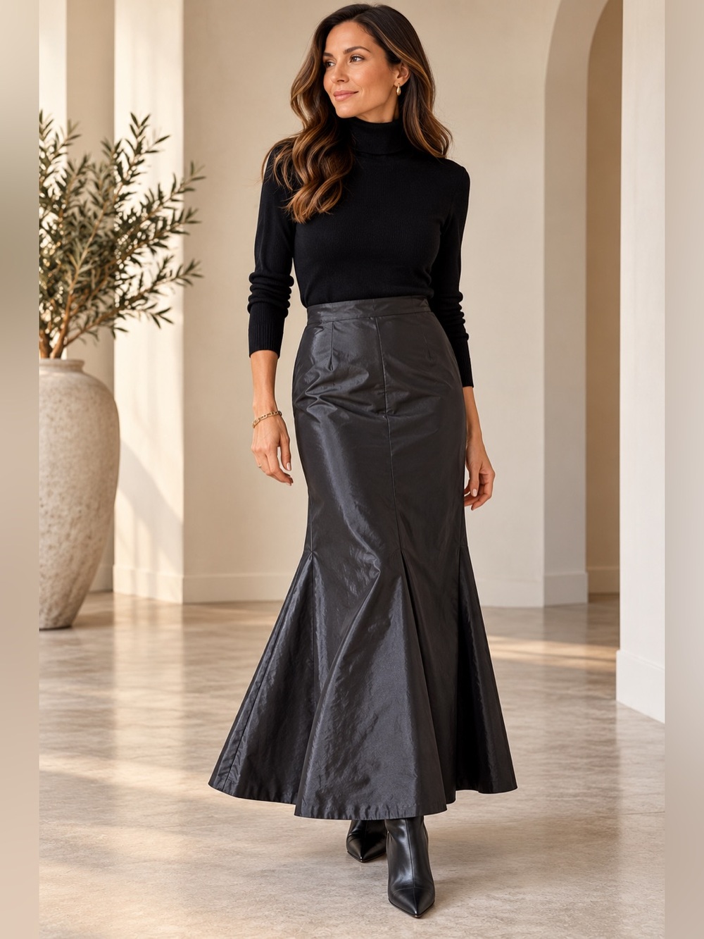 Carmen Marc Valvo Charcoal Pewter Satin Trumpet Mermaid Evening Skirt 6
